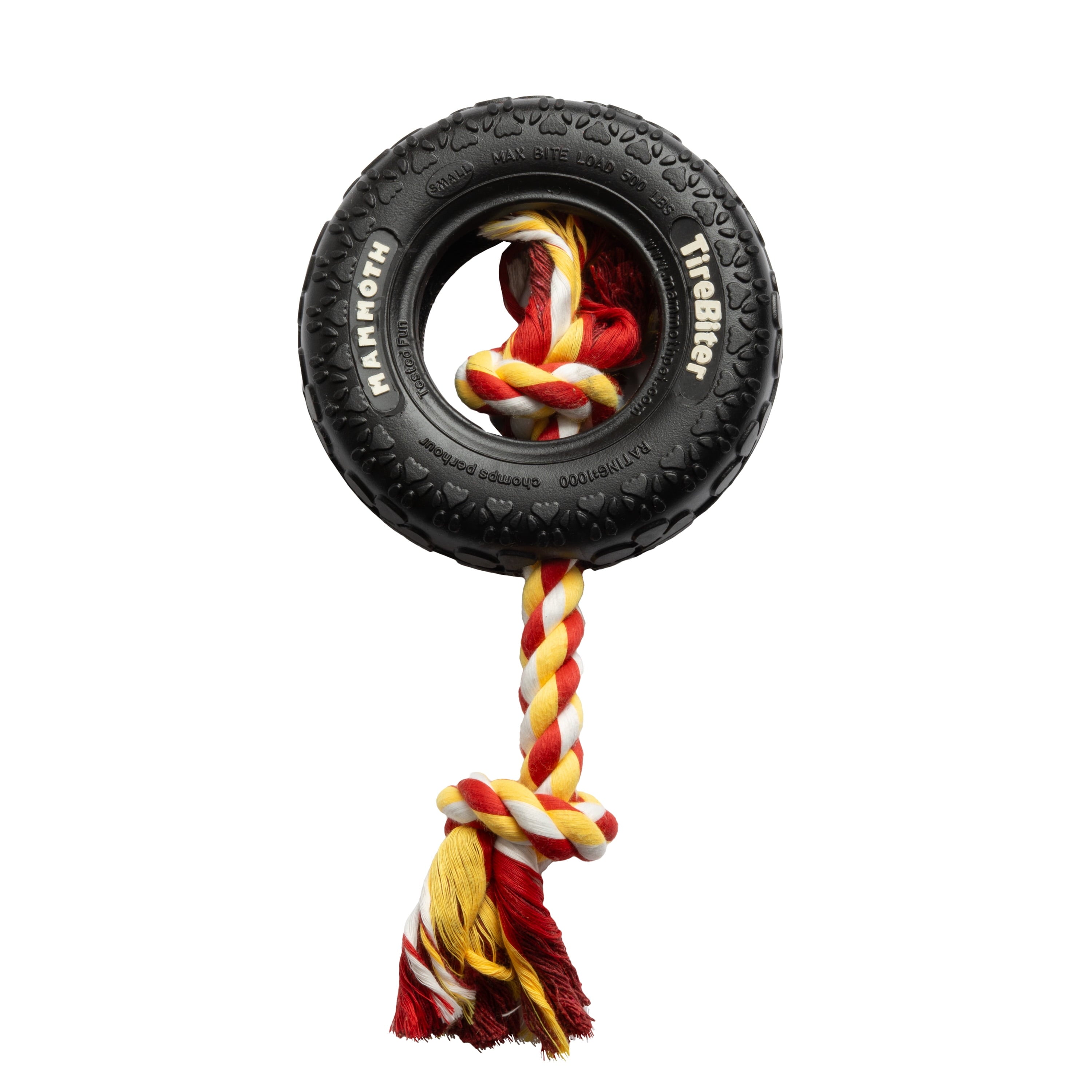 Tirebiter Original Rubber Dog Toy with Cottonblend Assorted Color Rope, Small 6"