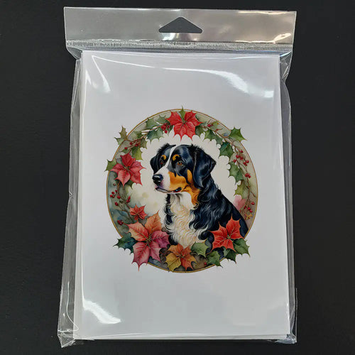 Appenzeller Sennenhund Christmas Flowers Greeting Cards Pack of 8