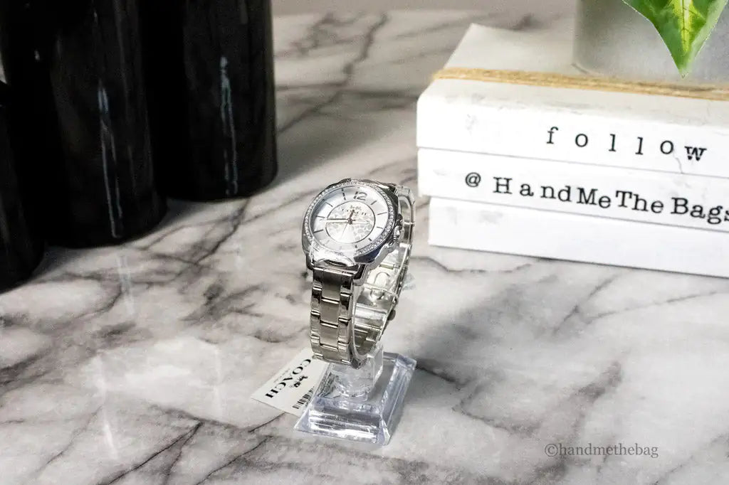 Coach Boyfriend Crystal Bezel Silver Stainless Steel Watch